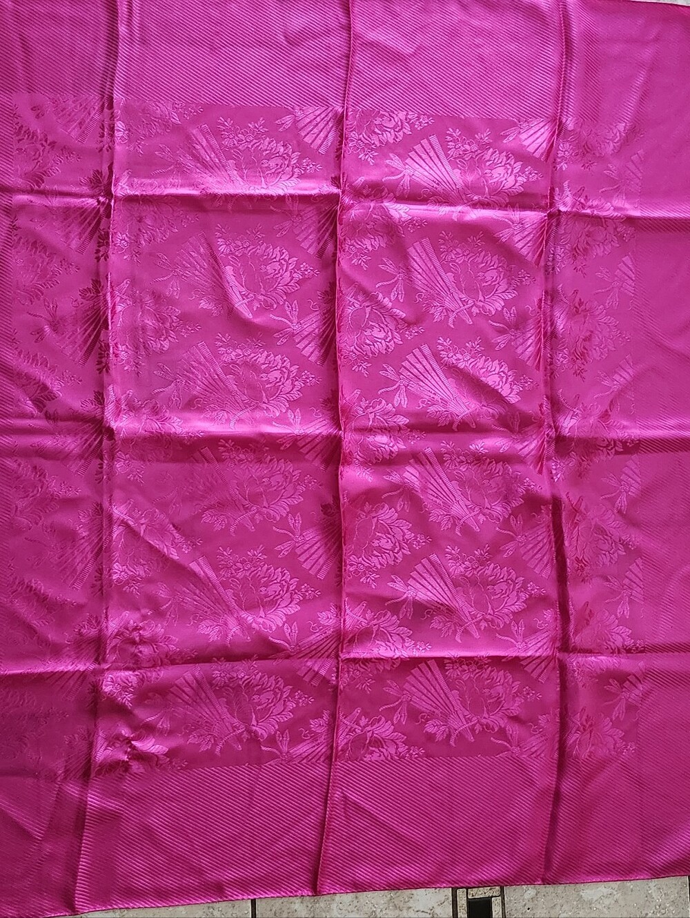 Vtg ECHO Vibrant Fuchsia Floral Jacquard Silk Square Scarf 35 X 35
